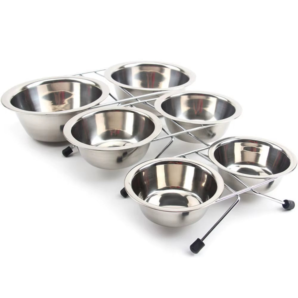 S M L Double Dog Bowls Diner Dish Durable Stainless Steel Dog Bowl anti Slip Removable Puppy Cat Food Water Pet Feeders