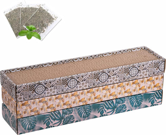 Cat Scratchers for Indoor Cats 3-Pack Cardboard Cat Scratchers with Catnip Reversible Corrugated Cat Scratching Board for Scratch Play & Perch (Wild Animal Series)