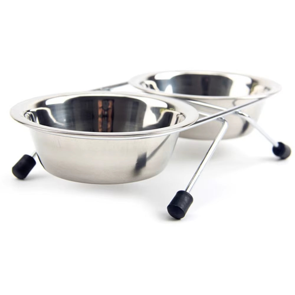 S M L Double Dog Bowls Diner Dish Durable Stainless Steel Dog Bowl anti Slip Removable Puppy Cat Food Water Pet Feeders