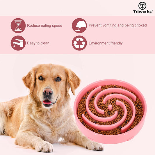 Large Slow Feeder Dog Bowl, Fun Maze Slow Eating Dog Bowls anti Gulping Bloat Stop Healthy Slow Food Bowl for Large Dogs Pink