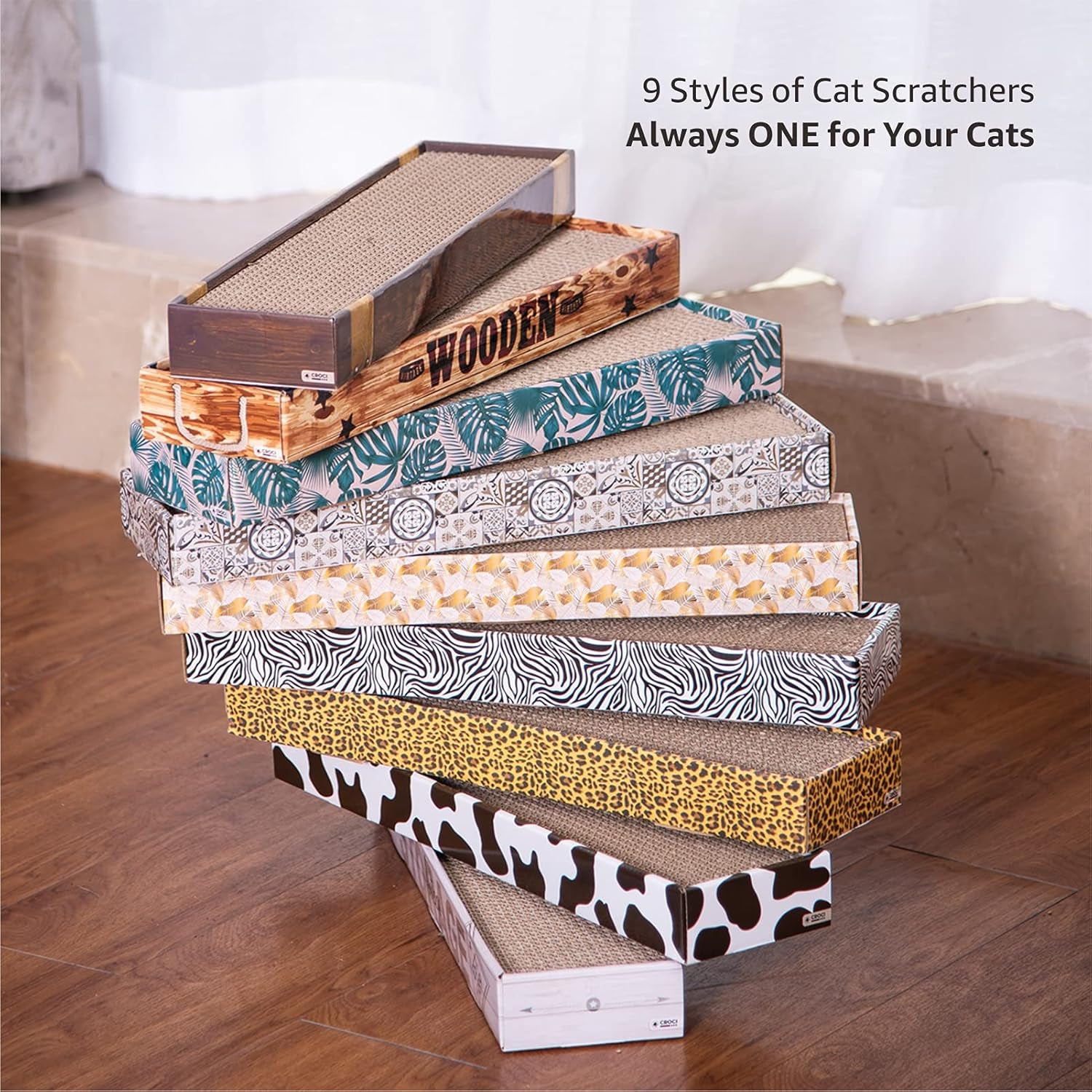 Cat Scratchers for Indoor Cats 3-Pack Cardboard Cat Scratchers with Catnip Reversible Corrugated Cat Scratching Board for Scratch Play & Perch (Wild Animal Series)