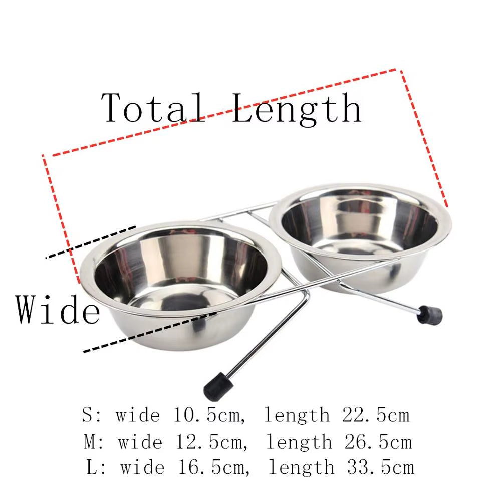 S M L Double Dog Bowls Diner Dish Durable Stainless Steel Dog Bowl anti Slip Removable Puppy Cat Food Water Pet Feeders