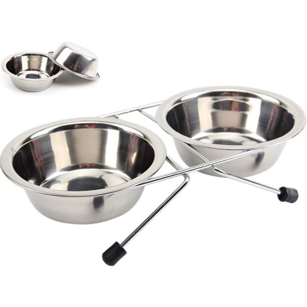 S M L Double Dog Bowls Diner Dish Durable Stainless Steel Dog Bowl anti Slip Removable Puppy Cat Food Water Pet Feeders