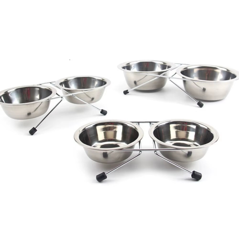 S M L Double Dog Bowls Diner Dish Durable Stainless Steel Dog Bowl anti Slip Removable Puppy Cat Food Water Pet Feeders