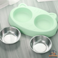 Cat Double Water and Food Bowls. Stainless Steel with Non-Slip Resin Station.