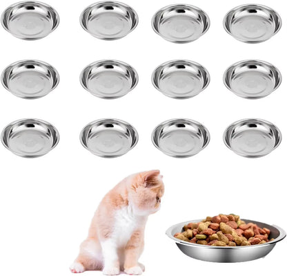 12 /6 PCS Cat Bowls Whisker Friendly, Shallow Wide Flat Cat Food Bowls Stainless Steel,Metal Cat Dishes Whisker Fatigue Relief