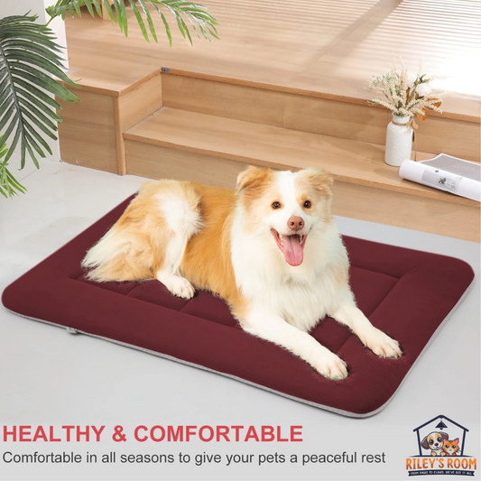 47" Dog Bed Washable Kennel Pad anti Slip Pet Crate Mat Burgundy