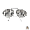 3 Piece Twin Stainless Steel Metal Non Slip Pet Cat Dog Feeding Bowl Dish Stand