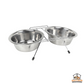 3 Piece Twin Stainless Steel Metal Non Slip Pet Cat Dog Feeding Bowl Dish Stand