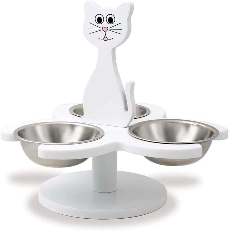 Pet Store Elevated Cat Bowls - This Wooden, Raised Pet Feeder Promotes Better Digestion and Is Easy on the Joints - Multiple Cat Feeder with 3 Removable Cat Bowls for Food and Water - White