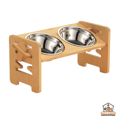 Elevated Dog Bowls Bamboo Tilted Adjustable Dogs Feeder Stand with Stainless Steel Food Bowls for Puppies Cats Pet Accessories
