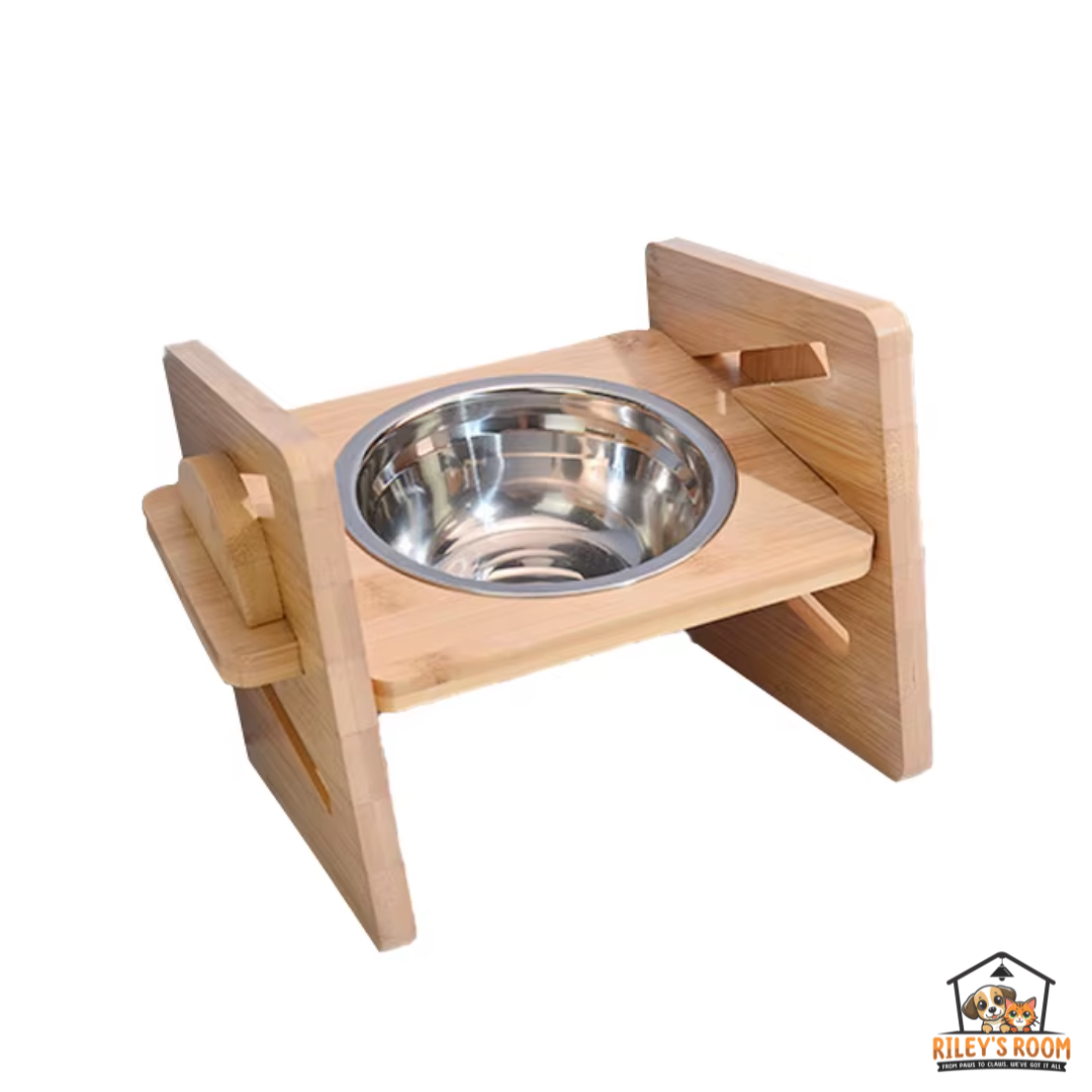 Elevated Dog Bowls Bamboo Tilted Adjustable Dogs Feeder Stand with Stainless Steel Food Bowls for Puppies Cats Pet Accessories